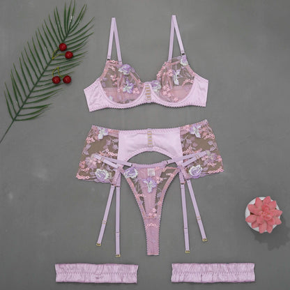 Fancy Lingerie  Floral Underwear Transparent Bra Luxury Lace y Outfits  See through Tulle Intimate