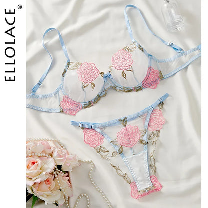 Ellolace Erotic Lingerie For Full Floral Transparent Lace Push Up Matching Sets Sensual Pure Desire Seductive Underwear