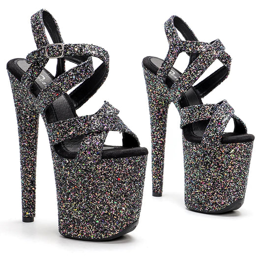 20cm / 8Inch Glitter Upper Women Fashion High Heel Platform Ankle Strap Sandals Pole Dance Shoes