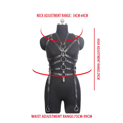 Full Body y PU Leather Harness Goth Body Harness Lingerie Rave Leather Rave Outfit Bondange Cage y Lingerie for Women Body
