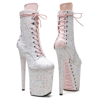 23CM/9inches Glitter PU upper y boots  High Heels Platform Pole Dance shoes