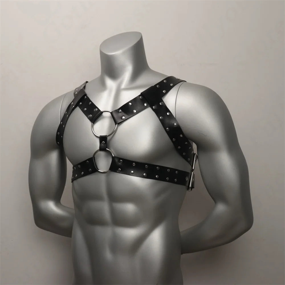 Leather Chest Harness Men with Armband  Gay Body  Cage  Crossed Harness Belts for Men Punk Gothic Male Costumes