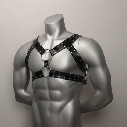 Leather Chest Harness Men with Armband  Gay Body  Cage  Crossed Harness Belts for Men Punk Gothic Male Costumes
