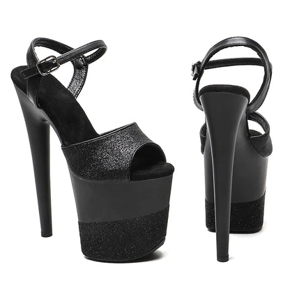 20cm/ 8inches Glitter upper   matte  black  color with Glitter   platform  high heel sandals  pole dance shoes