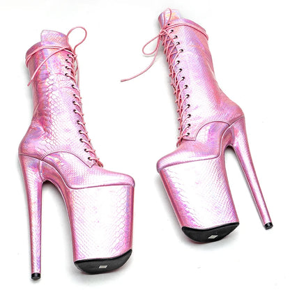 23CM/9inches  Shiny Snake PU upper y boots  High Heels Platform Pole Dance shoes
