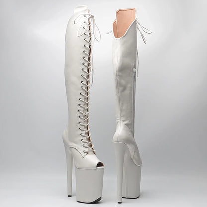 23CM/9inches Matte PU  Upper  Small Open Toe   fashion  lady  High Heel platform  Pole Dance boots