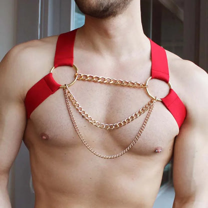 3 Colours Man Harness with Chain  PU  Leather Men Lingerie Body Harness Men Male  Harness Chest  Top