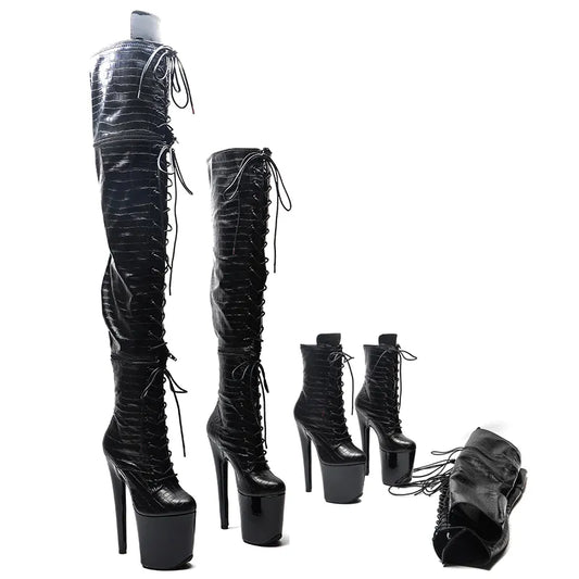 20CM/8Inch PU Upper Zipper split boots Women New Design Three ways wear boots Extreme High Heel  Detachable boots