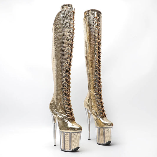 20CM/8inches women y Pole dancing shoes High Heel platform Boots closed toe knee high boots 5L