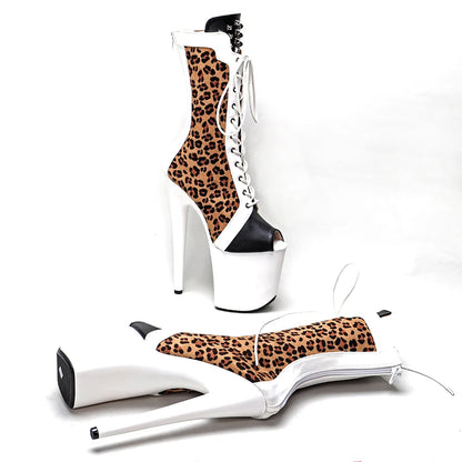 20CM/8Inch color matching  Plus Size Pole Dancing Lace Up  Boots Thin Heels y  Women Shoe  platform boot 4K