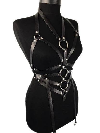 Full Body y PU Leather Harness Goth Body Harness Lingerie Rave Leather Rave Outfit Bondange Cage y Lingerie for Women Body