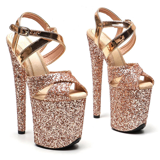 20cm/ 8inches Glitter PU with Shiny PU Starp Small open toe  platform  high heel sandals  pole dance shoes
