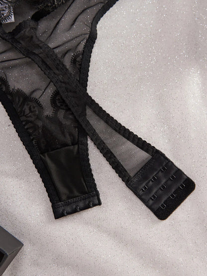 Body à fleurs sans couture, poupée transparente, tenue en dentelle, décolleté en V profond, entrejambe ouvert, collants de Lingerie exotique