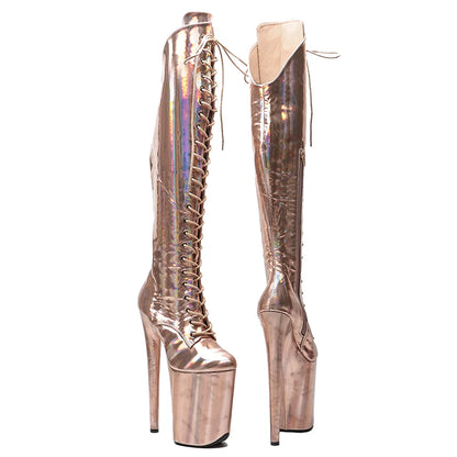 23CM/9inches Shiny  material PU  fashion  lady  High Heel platform  Pole Dance boots