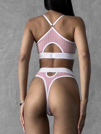 Ellolace Sexy Lingerie Patchwork Comfortable Underwear Ribbed Seamless Bilizna Set Cut Out Intimate Goods Two-Piece Women's Set