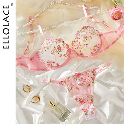 Ellolace Floral Fairy Lingerie Delicate Beautiful Underwear Transparent Bra Onlyfans Kit g-String Seductive Bilizna Set