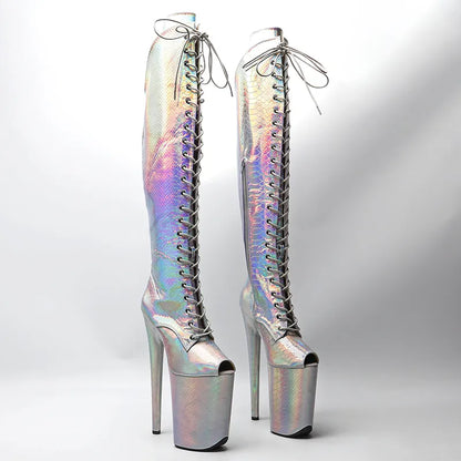 23CM/9inches Shiny Snake PU  open toe  fashion  lady  High Heel platform  Pole Dance boots