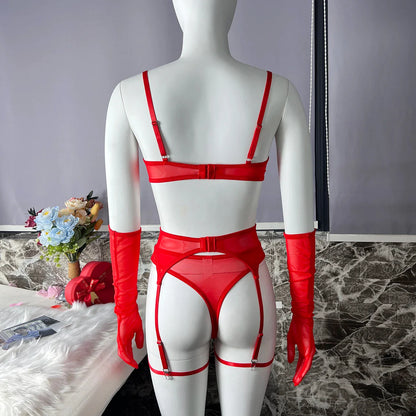 Ellolace Seamless Lingerie With Long Gloves Lace Seamless Underwear Intim Goods Sexy Outfits See Through Bra And Panty Set