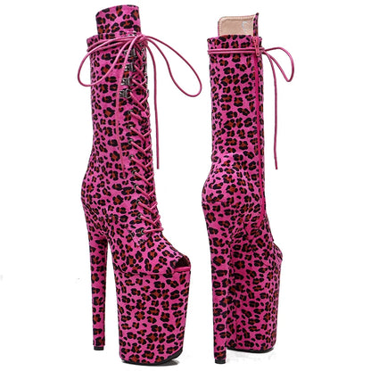 23CM/9inches   Leopard Suede Open toe  Pole dance shoes High Heels Pole Dance boot
