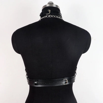 Goth Bra y Lingerie For Woman Leather Body Harness Belt  Chest  y Corset With Chain Festival Outfits Women