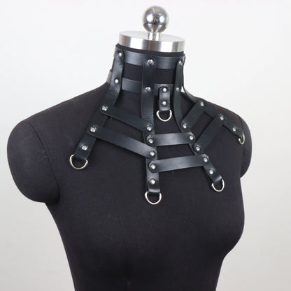 Sexy Punk Rave Chokers Necklace PU Leather Harness  Cosplay Goth Round Collar For Women   Goth Accessories