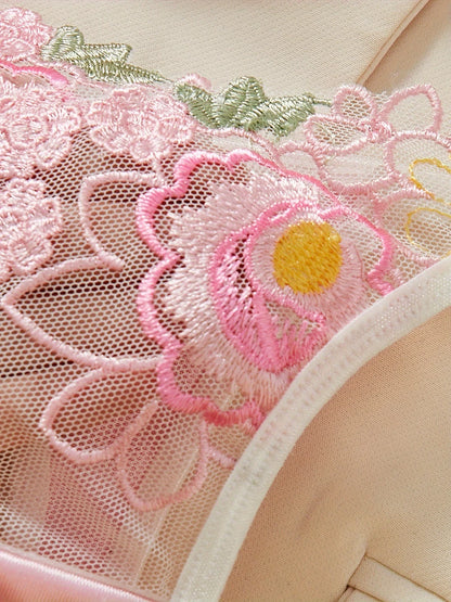Ellolace Pink Lace Lingerie Sweet Girl Slip Underwear Silk Delicate Embroidery Bilizna Set Sissy Translucent Tulle Intimate