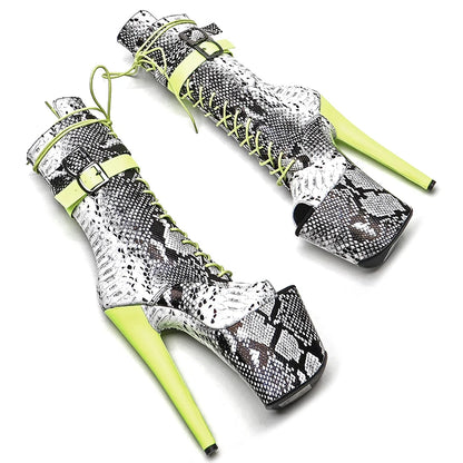 20cm/8inches  Snake  Upper with Matte PU  Open Toe  Fashion  High Heel platform   Pole Dancing boots