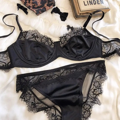 Ellolace Leopard Lingerie Sexy Sets Erotic Lace Underwear Silk Set Intimate Animal Print Mulberry Bra See-Through Panties Outfit