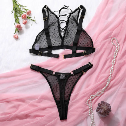 Checked Lingerie Transparent Desire Hot Girl Lace Up  Underwear Without Censorship  Back Night Bilizna Outfit