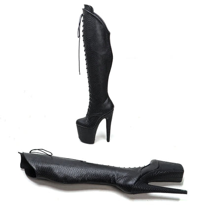 20CM/8inches new design super high heel  platform boots model nightclub  knee high boots 5B