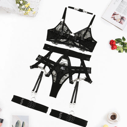 Fancy Lingerie Luxury Lace Fine Underwear Bra Kit Push Up Floral Intimate See Through Seamless Delicate Exotic Sets