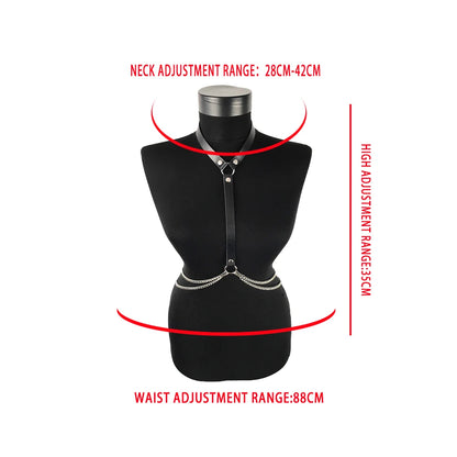 Pu Leather Fashion Chain Harness Belt Chest Harness Corset  Lingerie Punk Gothic Lingerie  Women Clothing