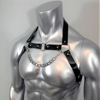 Men ual Chest Leather Harness Belts Adjustable   Body  Harness Strap Rave  Clothing for Adult