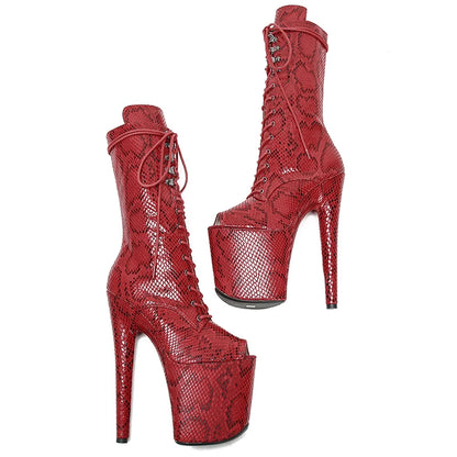 20CM/8Inch Snake Upper Platform lady fashion ankle boots open toe    for  party   High Heels Pole Dance boot