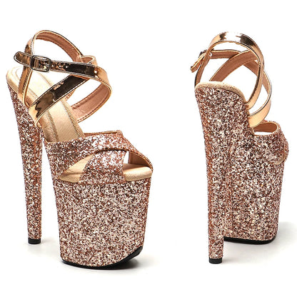 20cm/ 8inches Glitter PU with Shiny PU Starp Small open toe  platform  high heel sandals  pole dance shoes