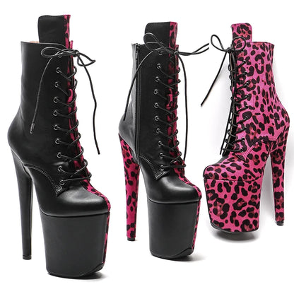 20CM/8inch Matte upper with leopard print Exotic fashion  high heel Nightclub Stage platform Pole Dance boot 3BY