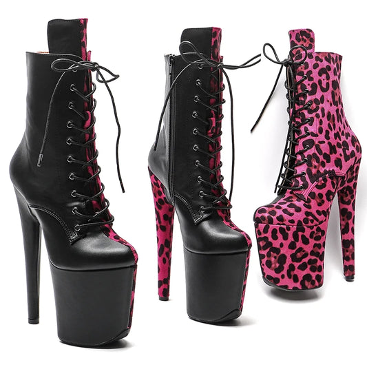 20CM/8inch Matte upper with leopard print Exotic fashion  high heel Nightclub Stage platform Pole Dance boot 3BY