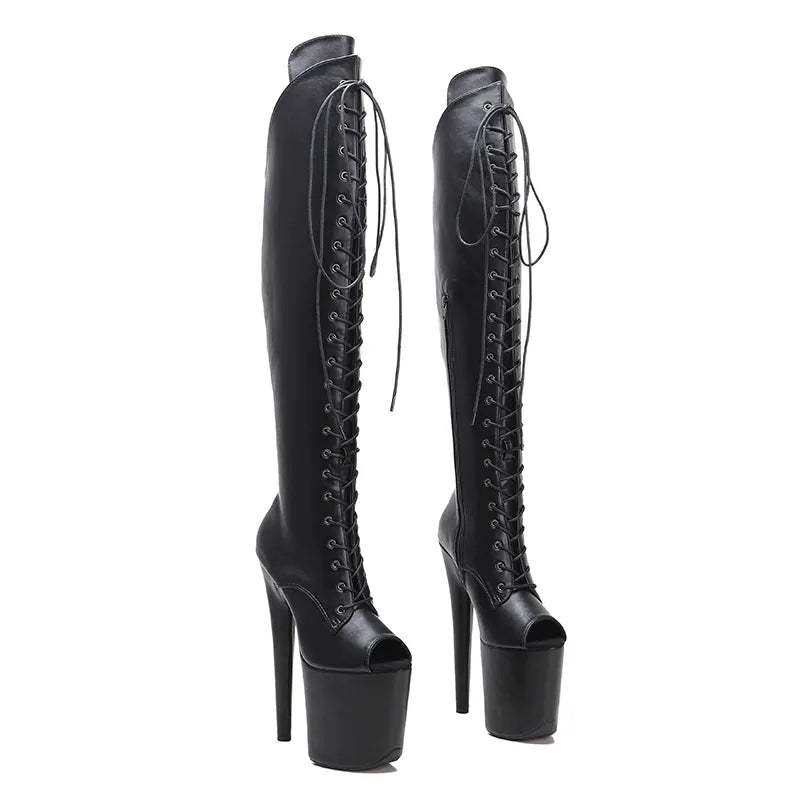 20CM Matte PU  High Heel platform Boots Open toe  Pole Dance hight boot