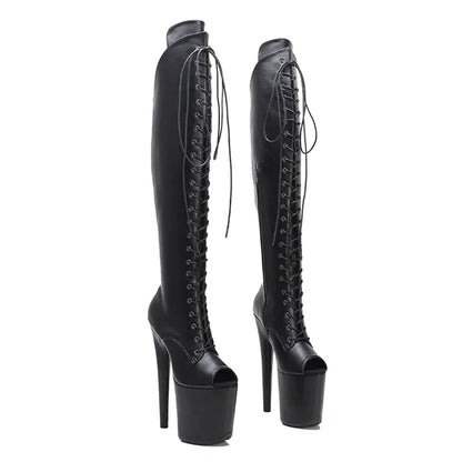 20CM Matte PU  High Heel platform Boots Open toe  Pole Dance hight boot