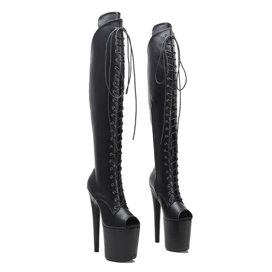 20CM Matte PU  High Heel platform Boots Open toe  Pole Dance hight boot