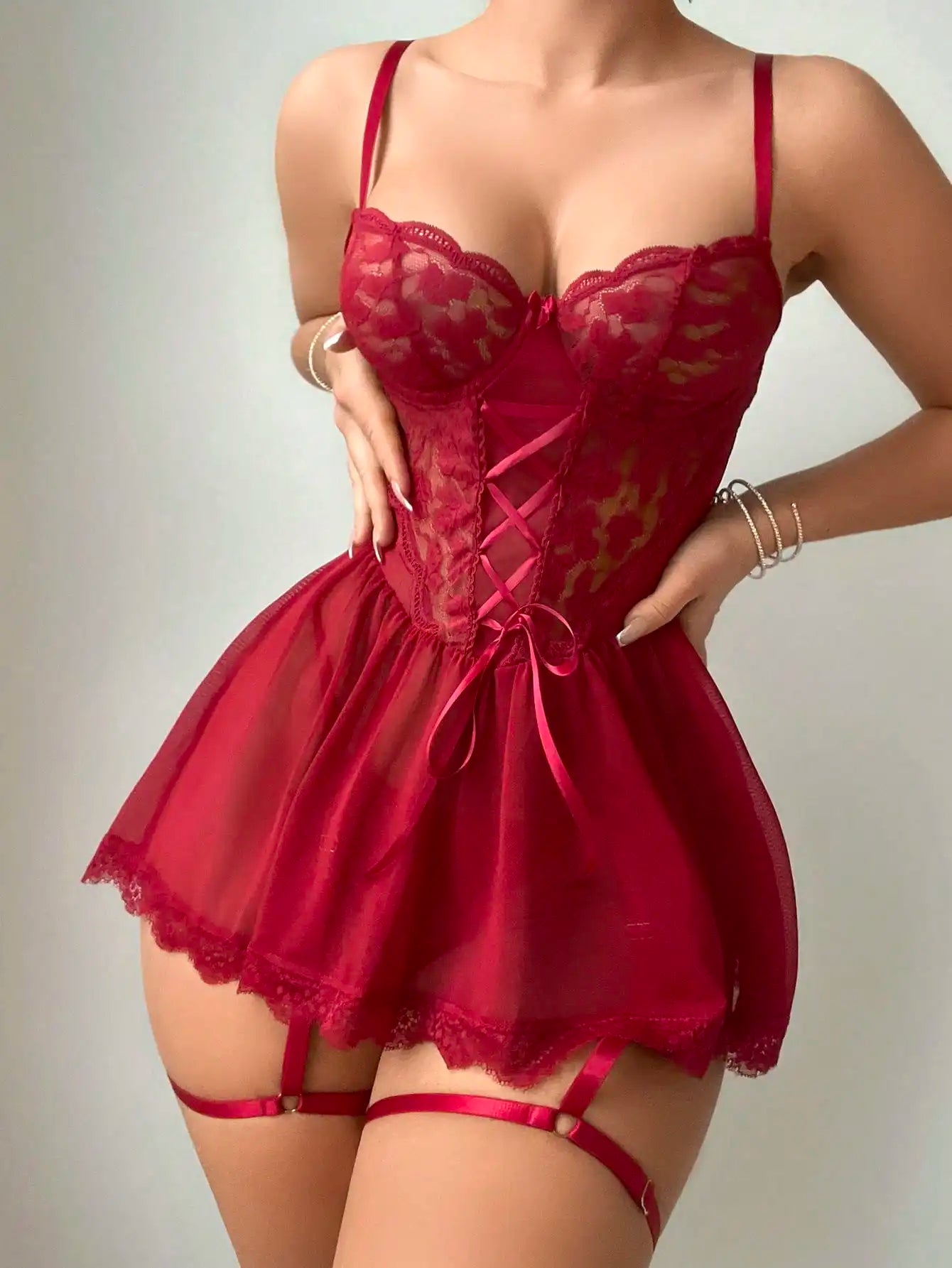 Ellolace Fetish Lace Sexy Dress See Through Babydoll Fancy Embroidery Sleepwear Sissy Fantasy Clothing Call Of The Night Thongs