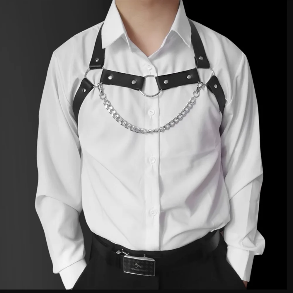 Men ual Chest Leather Harness Belts Adjustable   Body  Harness Strap Rave  Clothing for Adult