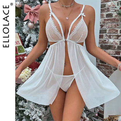 Ellolace Fetish Babydoll Sexy Lingerie Lace Dress Fantasy Clothing Sleepwear Erotic Thongs Wedding Dresses Sissy Adult Doll