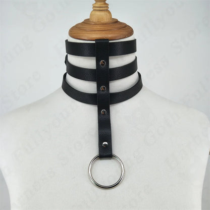 Collar Punk Choker Rock Gothic Red PU Leather O-ring Harajuku Studded Necklace Neck  Party Jewelry Accessorie