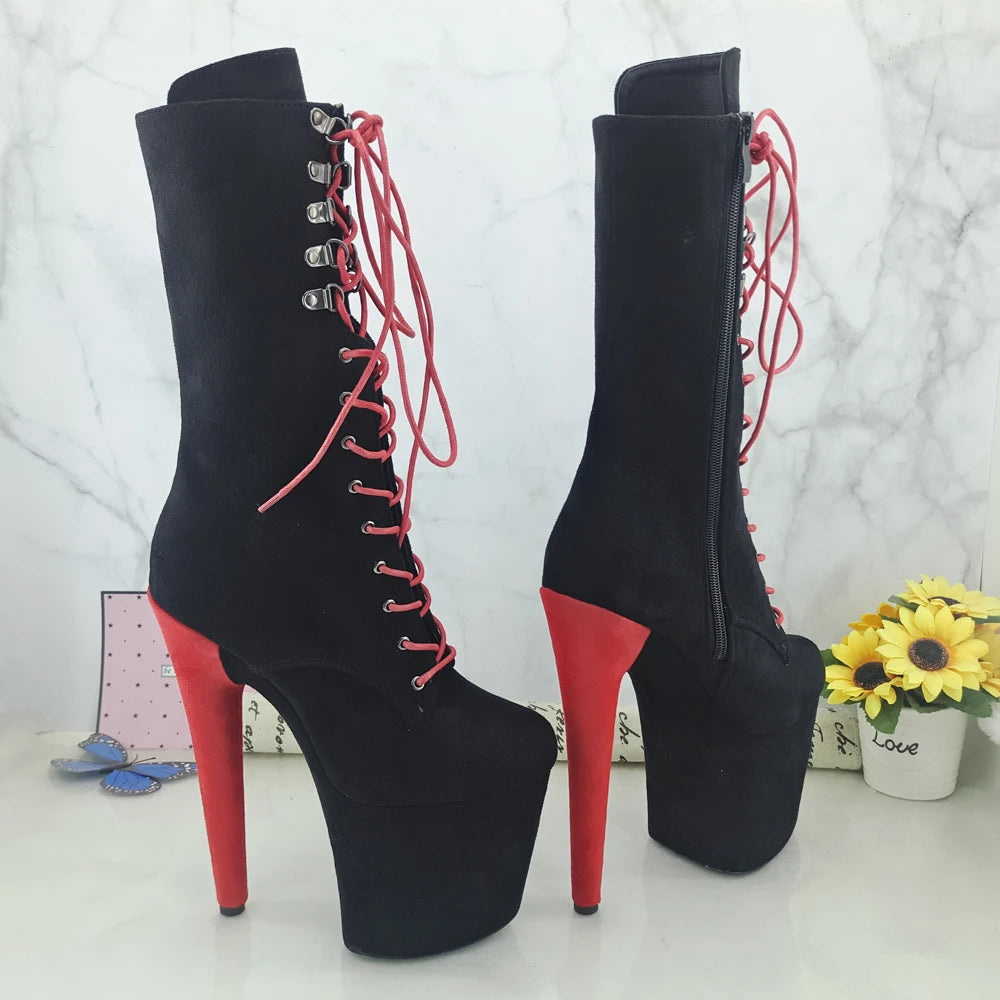 RED with Black Suede 20CM Pole dancing shoes High Heel platform Pole Dance boot