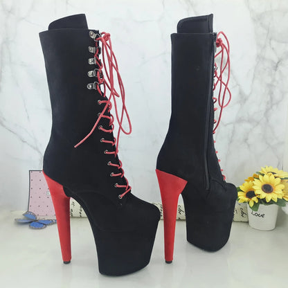 RED with Black Suede 20CM Pole dancing shoes High Heel platform Pole Dance boot