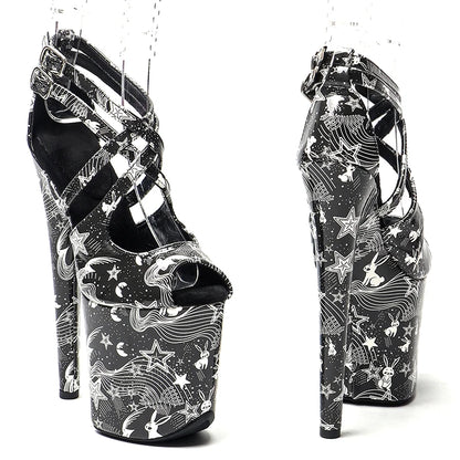 8Inch/20cm Patent  PU Stars and rabbits  pattern Platform Sandals party High Heels Shoes Pole Dancing Shoes