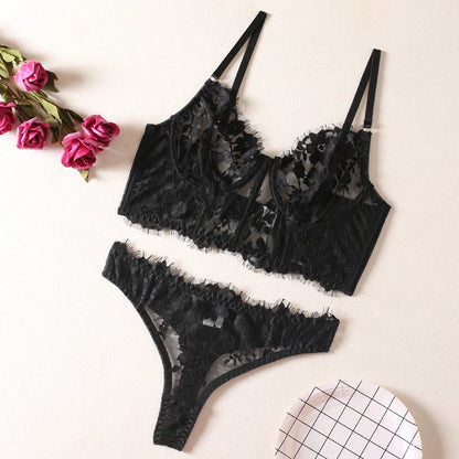 Lingerie Transparent Bra Set Women 2 Piece Lace Underwear White Sensual Wedding Intimate   Outfits
