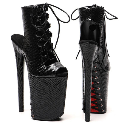 23CM/9inches  Snake  PU   small open toe electroplate platform Fashion trends   dancing  Pole Dance boots