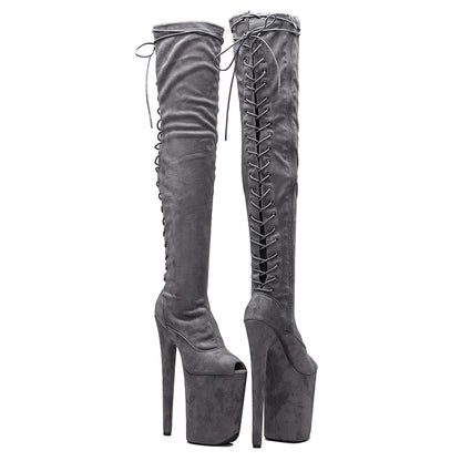 23CM/9inches Suede Upper  fashion  lady  small open toe High Heel platform  Pole Dance boots